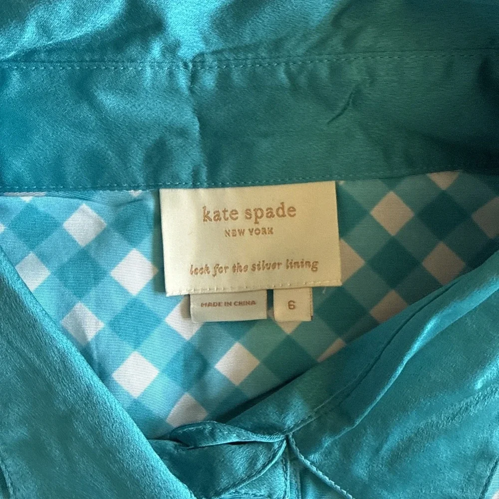 Kate Spade Gingham Fey Top Firoza Spring Sz 6‎